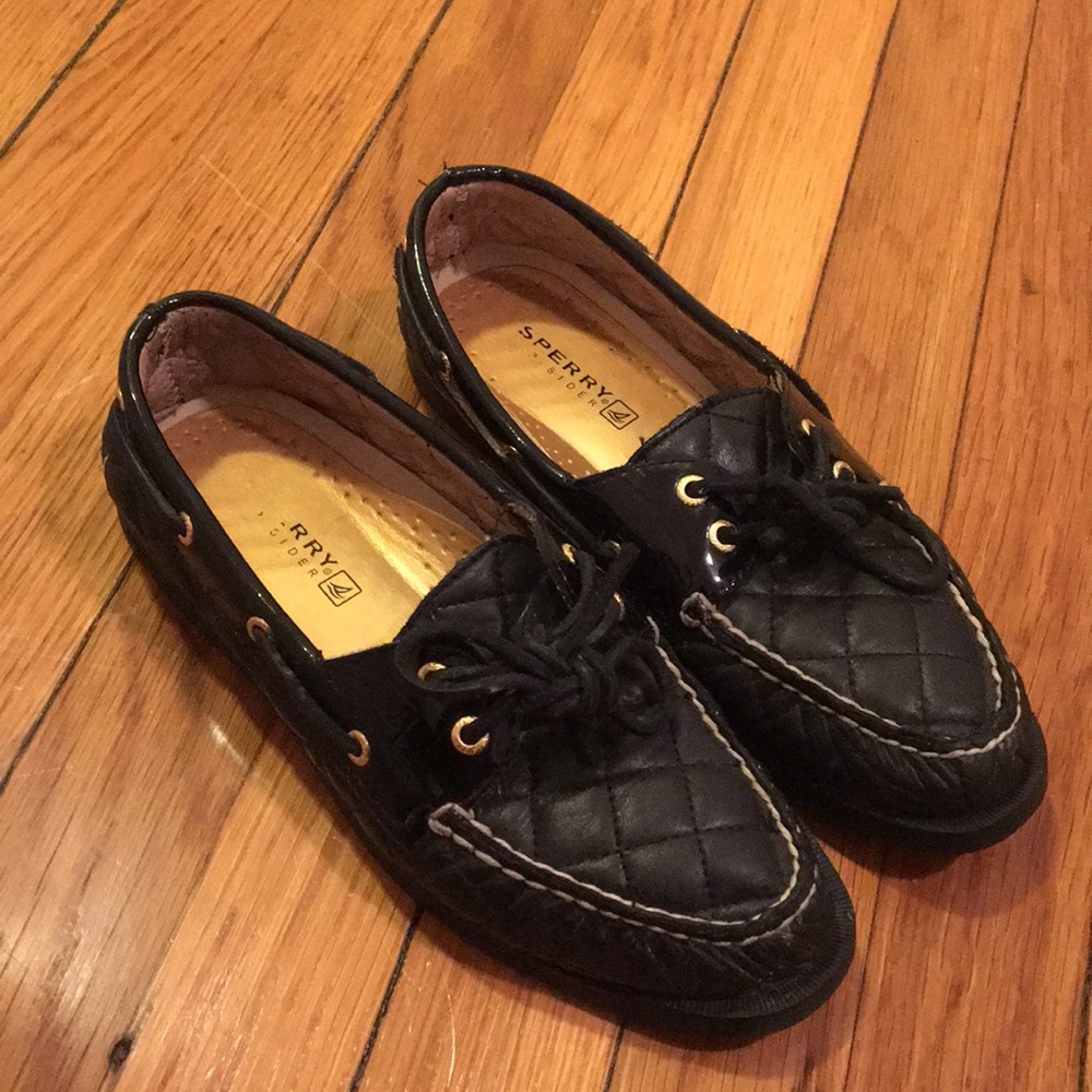 Sperry Topsider Black Leather Boat Shoes